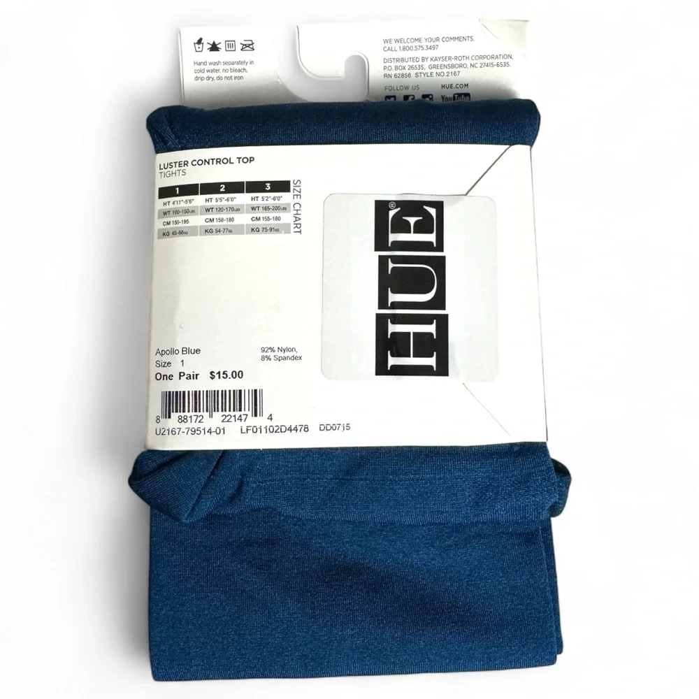 HUE Apollo Blue Luster Control‎ Top Tights Womens Size 1